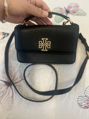 Tory Burch Britten Mini Top Handle Leather Crossbody Bag Black - Image 1 of 4