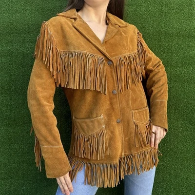 Chaqueta De Colección SIMCO Supreme Cuero Flecos Occidentales Marrón Gamuza Talla Med Boho Foto 1 de 4