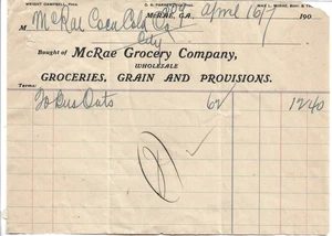 McRAE GROCERY COMPANY FATTURA DATATA 16 APRILE. 1907 BELLA PRIMA PEZZOe - Foto 1 di 1