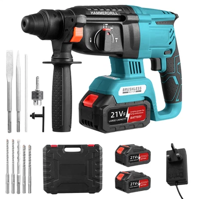 2 Batteries + Cordless Hammer Drill SDS Rotary Heavy Duty Electric Impact Hammer - Image 1 of 4