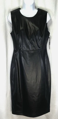 Calvin Klein Black Sleeveless Faux Leather Sheath Dress Back Zipper Women Size 8 - Image 1 of 4
