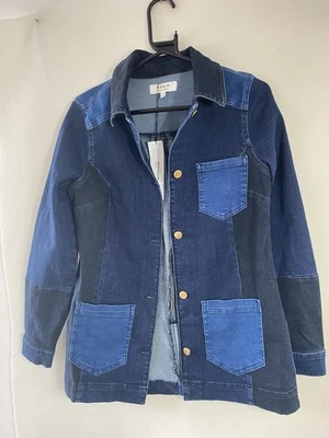 Monsoon light blue denim jacket size S ( 8 -10) hip length patch patchwork BNWT - Image 1 of 4