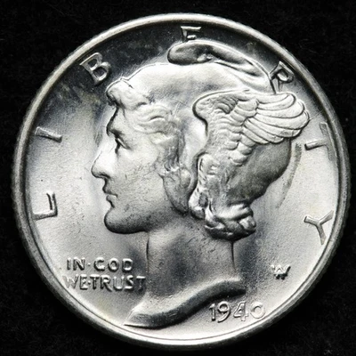 Moneda de diez centavos Mercury Siver 1940-S BU *SIN CIRCULAR* MS E376 AXCA Foto 1 de 2