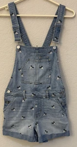 Disney Park Small Mickey Mouse Head White Washed Denim Overalls - Picture 1 of 13