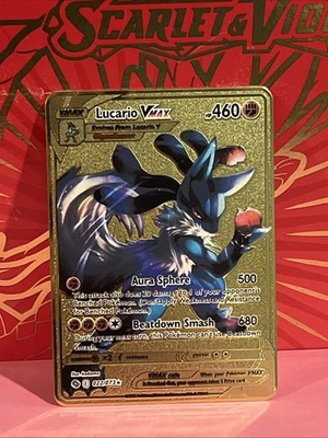 Tarjeta inspirada en Pokémon de metal dorado Lucario Vmax para regalo de arte de exhibición Foto 1 de 2