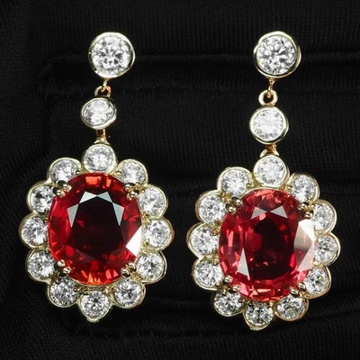 Pendientes florales hechos a mano de plata de ley 925 ovalados de zafiro rojo atardecer de 25,50 quilates Foto 1 de 4