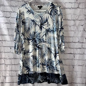 J.Jill Wearever Collection Tunika Oberteil 3/4 Arm weiß und blau Palmenmuster - Bild 1 von 5