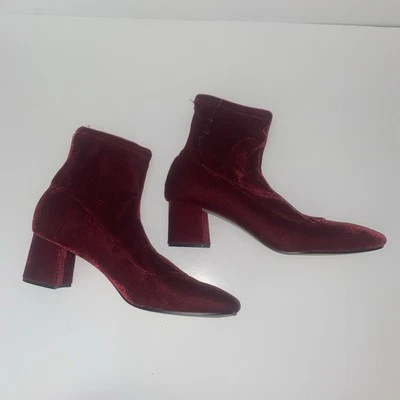 Botines Zara Basic Collections Terciopelo Rojo Tacón Bloque | Talla 41 Foto 1 de 4