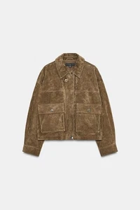 CHAQUETA BOMBER ZARA 100% PIEL / CAQUI / 8073/253/505 / M L / NUEVA - Imagen 1 de 3