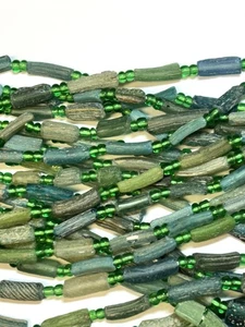 Ancient Roman Glass Green/Aqua Bangle Tube Beads apx 12mm - 16mm, 18" strand - Picture 1 of 2