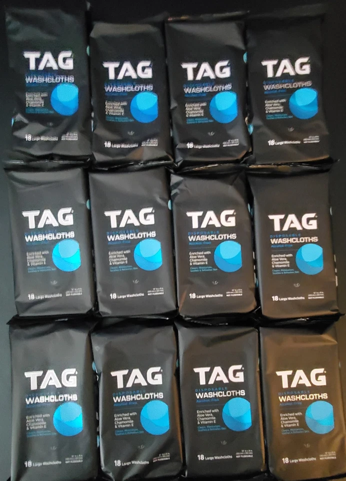 12  packs of  18CT TAG Large Washclothes 12" x 8"  Disposable alchohol-free - Image 1 of 1