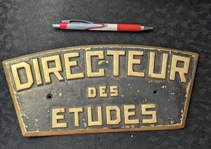 Antique Brass French School Wall Plaque Directeur Des Etudes - Bild 1 von 2