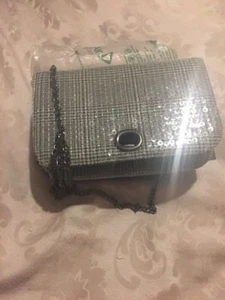 ZARA Silver Metallic Sequin Sequence Party Sparkle Bling Shoulder Bag Blogger - Picture 1 of 4