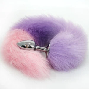 Multicolored Fluffy False Fox Tail Metal Plug Couples Adult Toys Cosplay Props - Picture 1 of 36