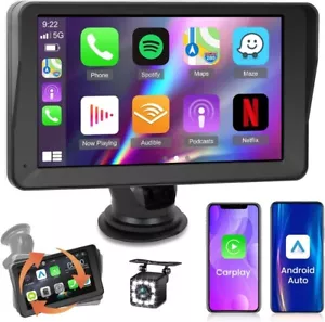 7" Portable BT Wireless Apple Carplay Car Stereo Android Auto Radio + Camera - Picture 1 of 24