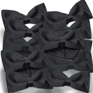 One Dozen Black Bow Ties, Pre-tied Formal Adjustable Band Adult Satin Look - Picture 1 of 2