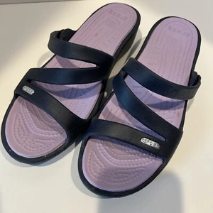Crocs Navy Blue Rubber Purple Wedge Slide Lightweight Sandals Women Sz 10US/41EU - Picture 1 of 5