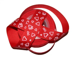 7/8" Grosgrain Ribbon Red & White Heart Valentines Print DIY Hair Bows Crafts - Picture 1 of 5