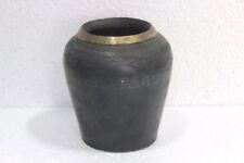 Cement Flower Pot Brass Ring Fitted Old Vintage Antique Collectible PV-78