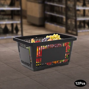 12 PCS Black Plastic Shopping Basket for Market Grocery Retail Store + Handles - Picture 1 of 15