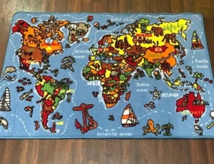 NEW WORLD MAP EDUCATIONAL SCHOOL HOME MAT RUG 80X120CM MULTICOLOUR NON SLIP - Picture 1 of 4