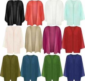 Women Open Kimono Plain 3/4 Sleeve Ladies Cardigan Top Plus Size 14-26 - Picture 1 of 10