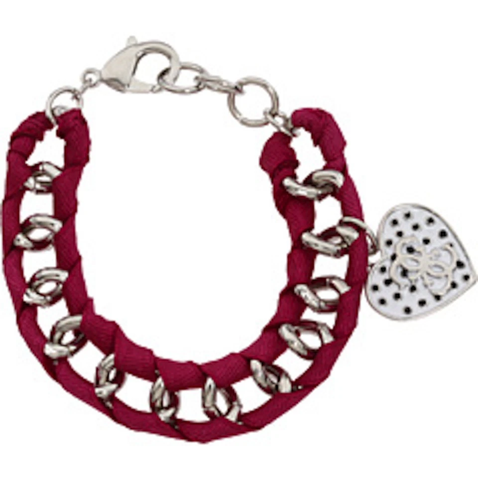 NUEVO CON ETIQUETAS Pulsera Tejida Guess Plata Metal-Rosa Caliente con Dije Corazón Esmalte Blanco Foto 1 de 1