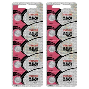 Maxell 301 SR43SW Silver Oxide Watch Batteries (10 Batteries) - Picture 1 of 5