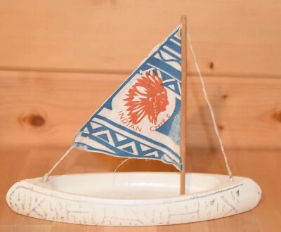 Vintage Keystone Wood Toy Indian Chief Canoe Sailboat Pond Toy Great Shape! - Image 1 of 4