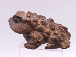 *LESEN!* Vintage CRYPTOMERIA KRÖTE gehörnter FROSCH GROSS 6" Zedernholz JAPANISCH Sugi? - Bild 1 von 23