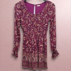 Hollister Womens Small Smocked Dress Lined Floral Paisley Boho Scoop Neck Casual - Picture 1 of 13