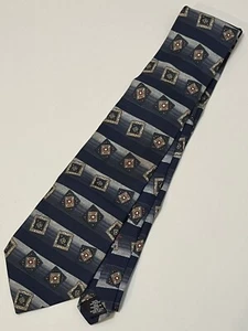 Barrington Necktie Neck Tie 100% Silk Geometric Pattern Blue Made in Italy & USA - Picture 1 of 5