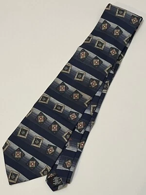 Barrington Necktie Neck Tie 100% Silk Geometric Pattern Blue Made in Italy & USA - Image 1 of 4