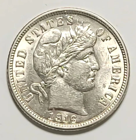 1916 10C Barber Dime - UNC Condition *Last Year Of Issue* Cover