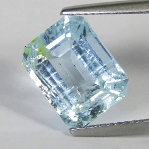 5.28Cts Genuine Unheated Earth Mined Aquamarine Emerald Cut Brazil Gemstone - Picture 1 of 5