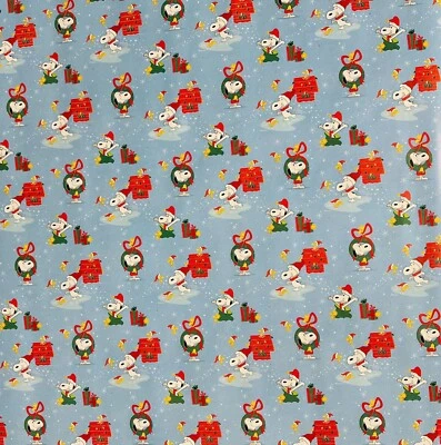 Hallmark Wrapping Paper Christmas Peanuts Snoopy Woodstock Blue 70 sq ft Jumbo - Image 1 of 4