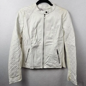 Black Rivet Jacket Woman’s Size Large White Front Zip See Photos For Defects - Picture 1 of 7
