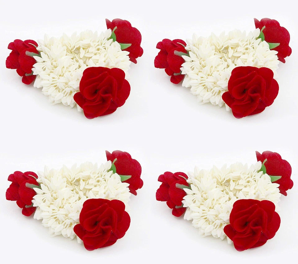 4 x Gajra Artificial Mogra Banda Goma Flor Mogra y Rosa Gajra Accesorios para el Cabello Foto 1 de 3