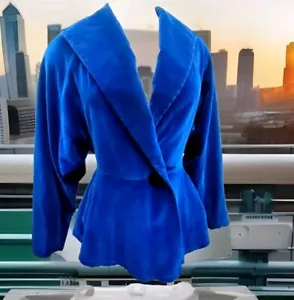 Vtg 60s 70s Avant-Garde Couture Sapphire Velvet Peplum Jacket Sz SM Union Made - Picture 1 of 15