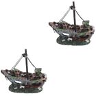 Set of 2 Wood Resin Shipwreck Decoration Fish Tank Adornment