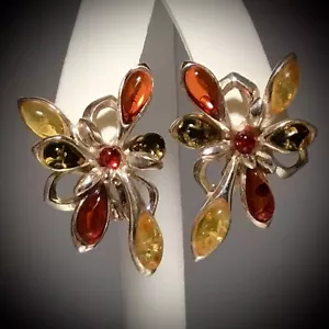 Unique Baltic Polished Amber Handmade Earrings, 925 Sterling Silver New - Picture 1 of 7
