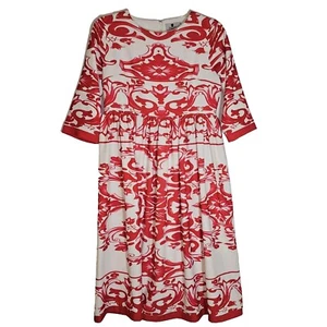 Dainty Jewell Dress Womens Large Red White Pink Damask Midi Lined Modest Fashion - Picture 1 of 16