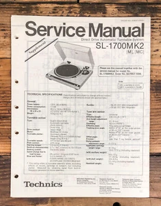 Technics SL-1700 MK2 Record Player / Turntable Supp. Service Manual *Original* - Picture 1 of 1