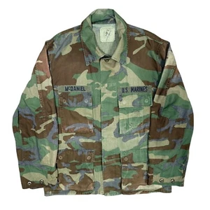 Vintage 1980s US Marines Woodlands Camo Combat BDU Coat Shirt Medium - Picture 1 of 4
