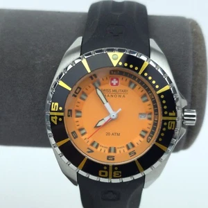 Swiss Military Hanowa Orange Analog Date Black Watch 6-6095 *WORKS GREAT* - Picture 1 of 8