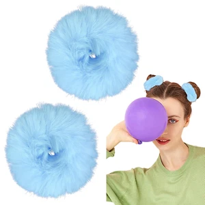 Semato 2Pcs Light Blue Fuzzy Hair Ties Fluffy Scrunchies Pink Pom Pom Hair Ties  - Picture 1 of 12