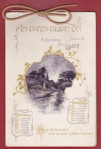 Bellissimo calendario litografia a colori 1904, cravatta a corda, scene serene, testo confortevole - Foto 1 di 5