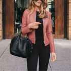 Women Tops Outwear  Jacket Zip Up Biker Blazer Coat Faux Leather Ladies Casual