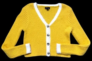 CLASE DE ARTE Niñas L (10-12) AMARILLO Tejido Acanalado Difuso CÁRDIGAN RECORTADO SUÉTER - Imagen 1 de 6