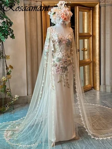 Spaghetti Straps Illusion Mermaid Wedding Dresses Floral Ribbons Bridal Gowns - Picture 1 of 4